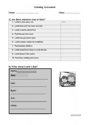 English worksheet: listening assessment