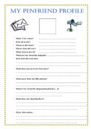 English Worksheet: My penfriend profile (she)