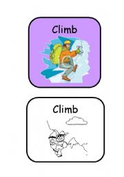English Worksheet: CLIMB - ACTIONS FLASHCARDS COLOR AND B&W- SET 10/13