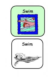 English Worksheet: SWIM - ACTIONS FLASHCARDS COLOR AND B&W - SET 8/13