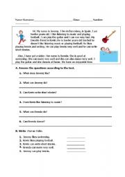 English Worksheet: reading text about abilities