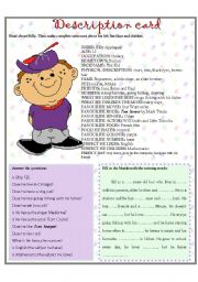 English Worksheet: DESCRIPTION CARD