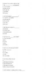 English worksheet: Does he like.....?  / Do you  like...?