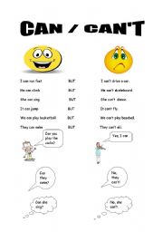 English Worksheet: can/cant