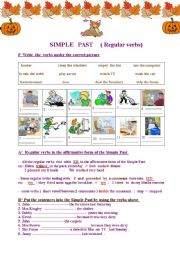 English Worksheet: Simple Past of regular verbs : easy  , colourful and very useful exercises 