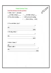 English worksheet: present cont.