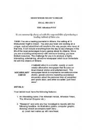 English Worksheet: Final Project on Midsummer Nights Dream