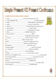 English Worksheet: Simple Present VS Present Continuous