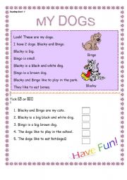 English Worksheet: my dogs - reading comprehension