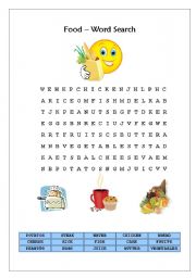 English Worksheet: Food - Word Search