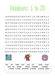 English Worksheet: Numbers: word search