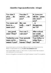 English Worksheet: question tags