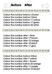 English Worksheet: numbers before and after black and white