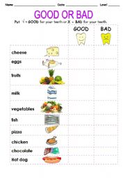 English Worksheet: GOOD or BAD for your teeth. 