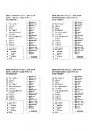 English Worksheet: HOW DO YOU GO TO... AND HOW LONG DOES IT TAKE YOU TO GET THERE?