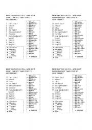 English Worksheet: HOW DO YOU GO TO... AND HOW LONG DOES IT TAKE YOU TO GET THERE?