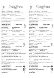 English Worksheet: SONG - COPACABANA (JOHN PINNETTE)