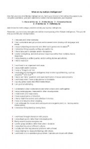 English Worksheet: Multiple Intelligences Test