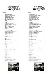 English Worksheet: SONG - ELEVATION (U2)