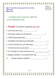 English worksheet: question tag