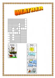 English Worksheet: WEATHER CROSSWORD !!!!!!!!!!