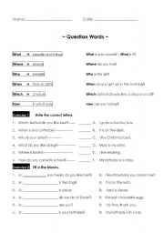 English Worksheet: Question Words