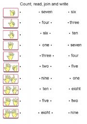 English Worksheet: count, read, join and write