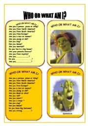 English Worksheet: CARD TEN WHO OR WHAT AM I