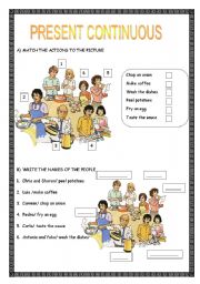 English Worksheet: IN THE KITCHEN/ PRESENT CONTINUOUS
