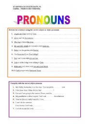 English Worksheet: WORKING ON PRONOUNS