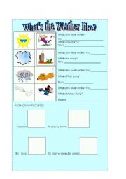 English worksheet: WEATHER WORDS WITH PRESENT CONTINUOUS