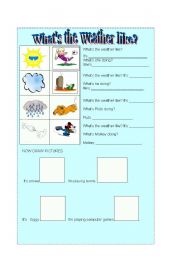 English Worksheet: WEATHER WORDS WITH PRESENT CONTINUOUS