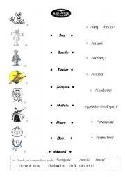 English Worksheet: HALLOWEEN activity: match monster picture, first names & phonetics 