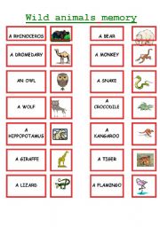 English Worksheet: WILD ANIMALS MEMORY !!!!!!!!!!!!!!