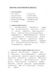 English Worksheet: Definite and Indefinite article