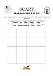 English Worksheet: SCARY Halloween Bingo!