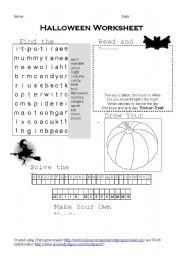 English Worksheet: Halloween Activity Sheet