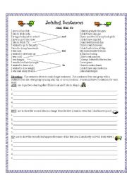 English Worksheet: Joining Sentences (and, but, so)