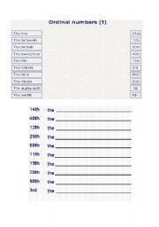 English worksheet: ordinal and cardinal numbers