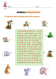 English Worksheet: Animals wordsearch