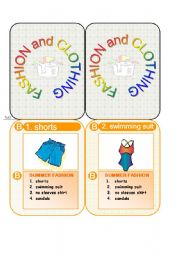 English Worksheet: cards game - fashion and clothing