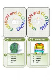 English Worksheet: cards game - fashion and clothing