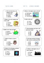 English Worksheet: TRIVIA  (set 01, simple present)