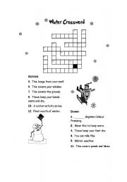English Worksheet: Winter crossword
