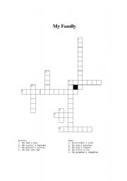 English worksheet: My Family Crossword