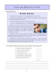 English Worksheet: Test: Daily Routine - Reading, writing and language work