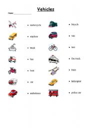 English Worksheet: Vehicle Matching