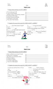 English Worksheet: WAS - WERE