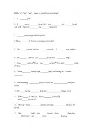 English worksheet: is, am, are + plurals