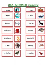 English Worksheet: SEA ANIMALS MEMORY !!!!!!!!!!!!!!!!!!!!